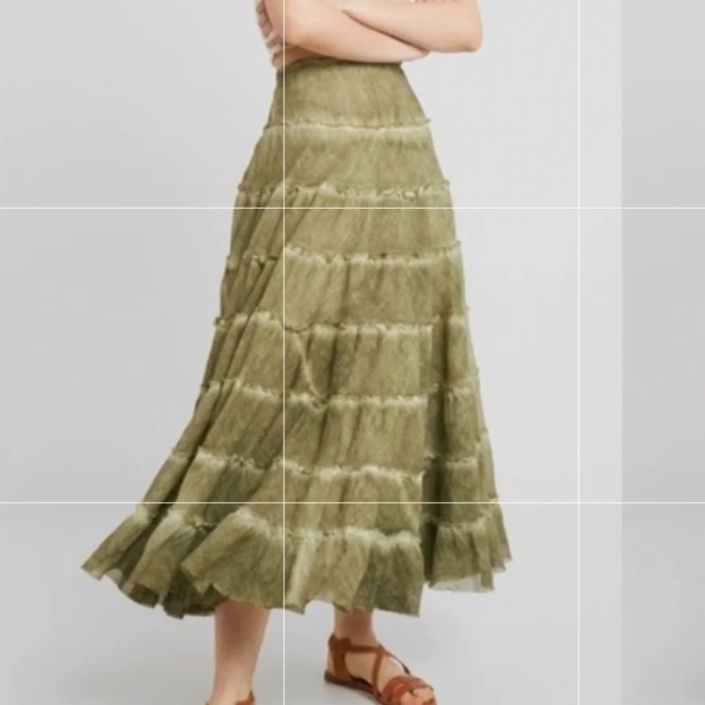 Free People Stuck In A Moment  Maxi Skirt A Line Tiered Ruffle Hem Oregeno S NWT - Picture 9 of 16